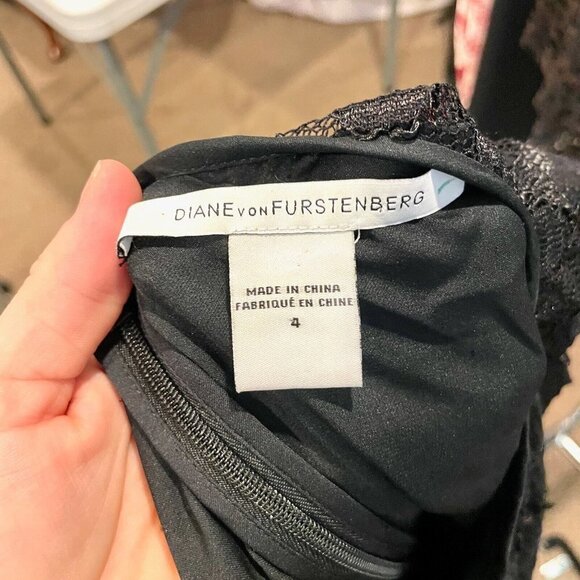 Diane von Furstenberg Sheath Dress Womens 4 Black Lace Silk Floral Long Sleeve - Picture 5 of 9